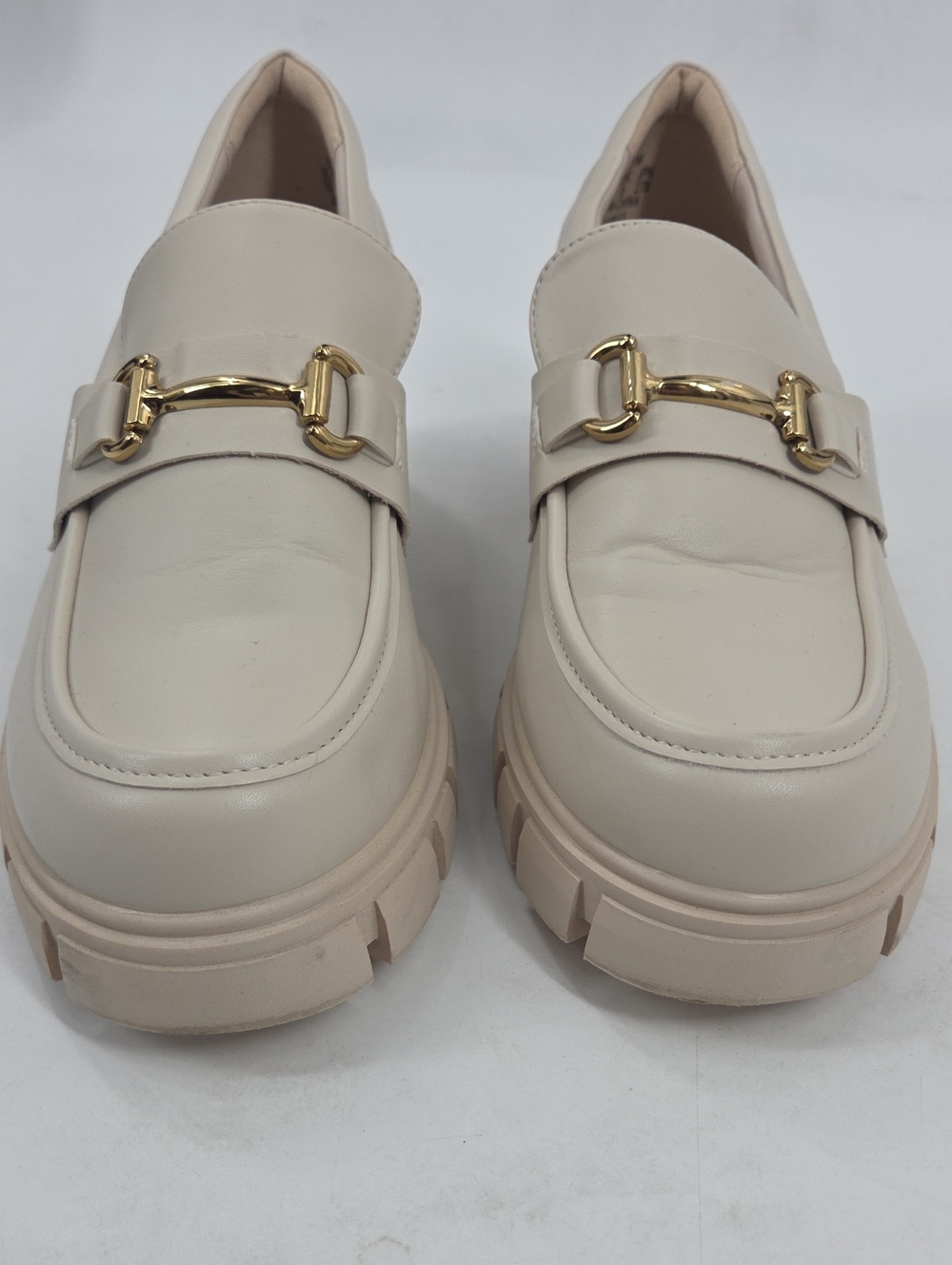 Beige Chunky Loafer with Gold Bit Accent - Picture 12 of 16